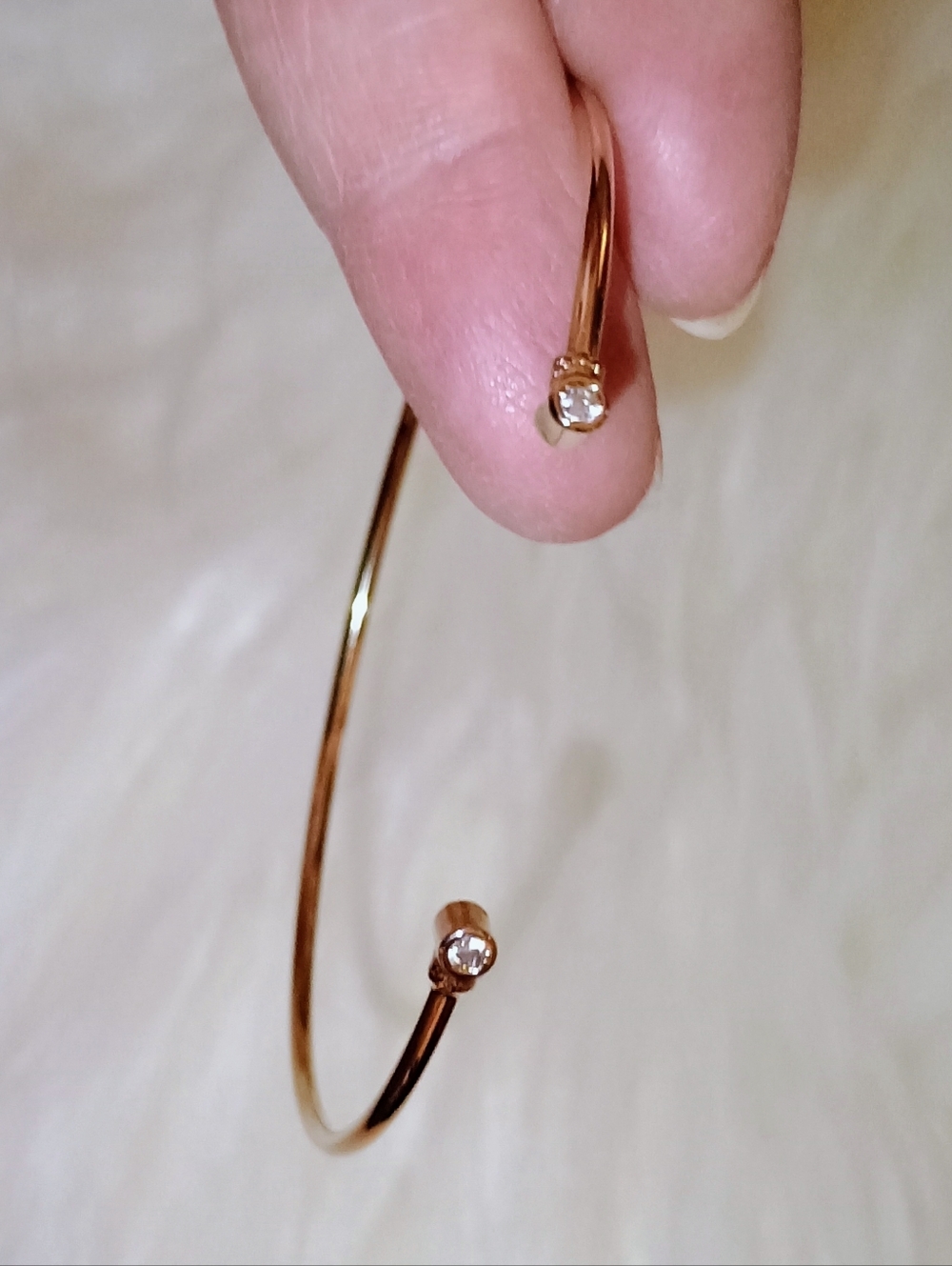 Delicate Gold Open Bangle Bracelet with Crystal Endcaps